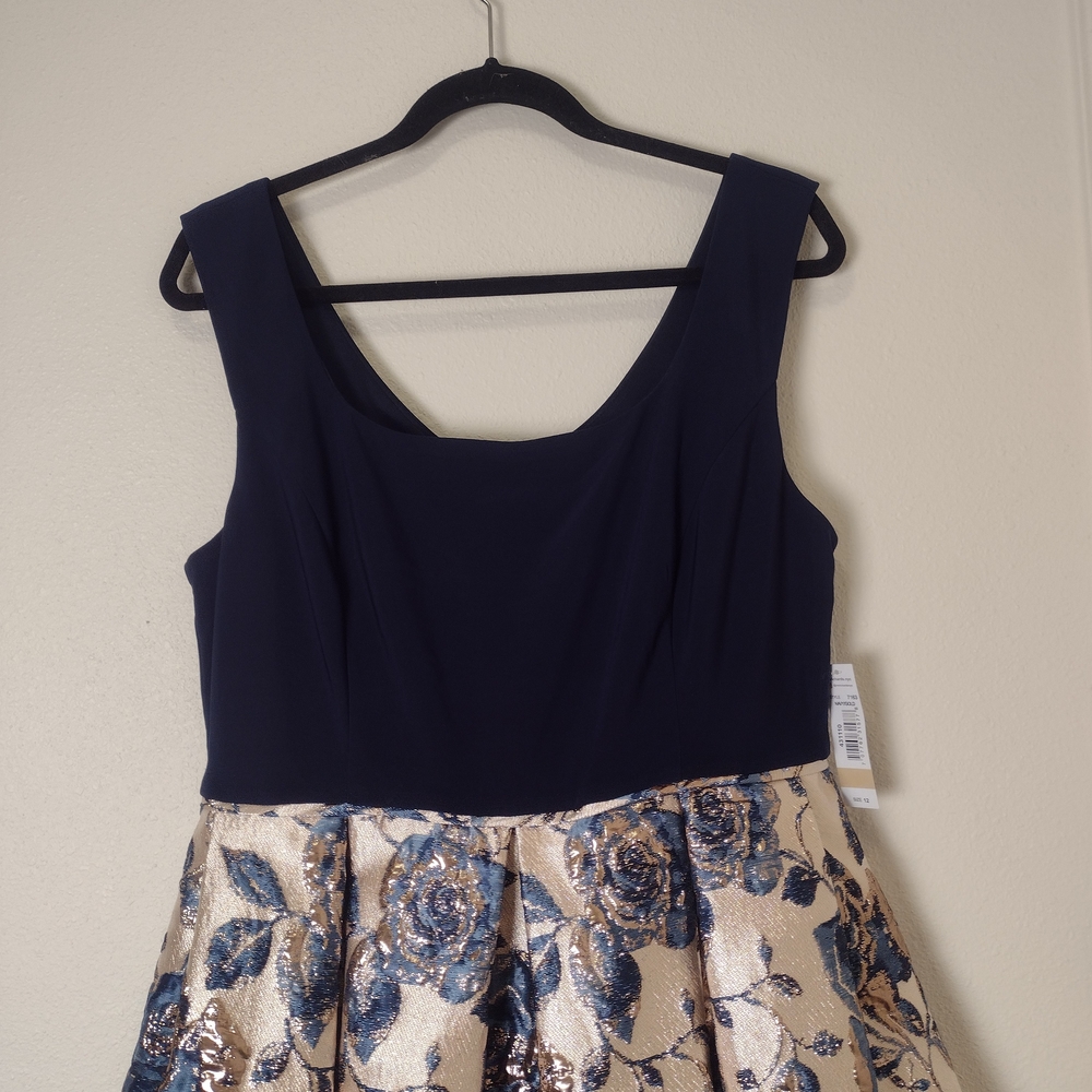R&M Richards NWT Metallic Floral Brocade High Low Midi Dress Navy Size 12 - Picture 5 of 16